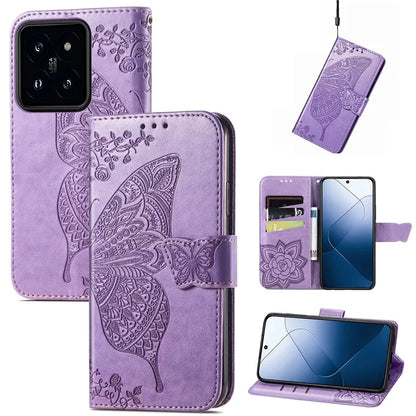 For Xiaomi 14T Pro Case PU Leather Wallet Phone Cover Butterfly Pattern