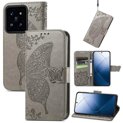 For Xiaomi 14T Pro Case PU Leather Wallet Phone Cover Butterfly Pattern