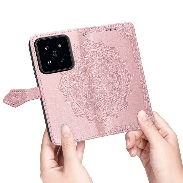 For Xiaomi 14T Pro Case Mandala Embossed Design Leather Wallet Phone Cover