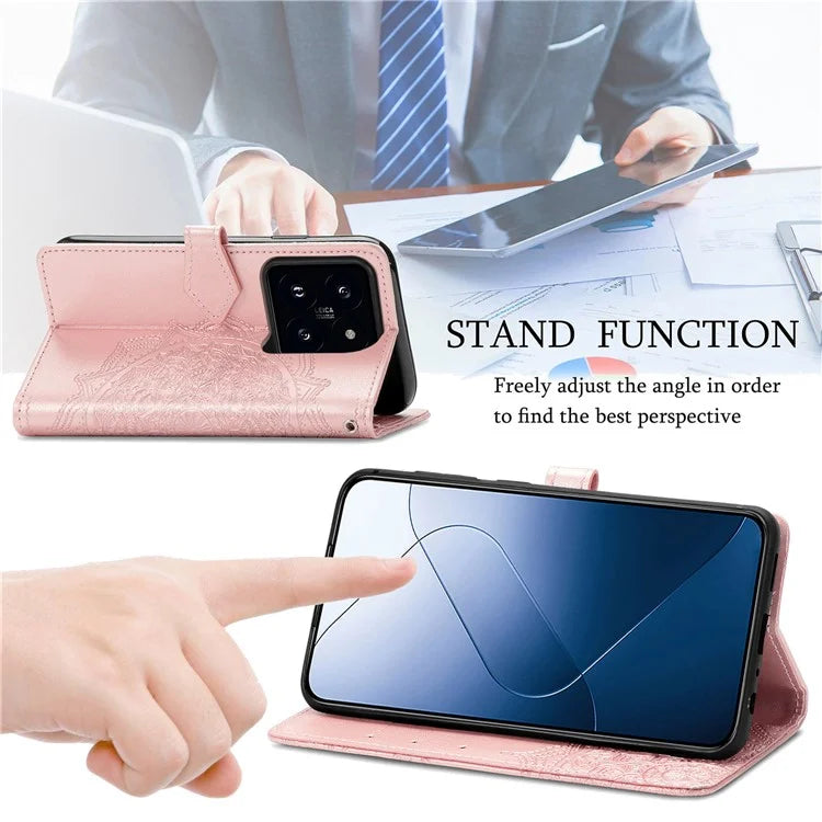 For Xiaomi 14T Pro Case Mandala Embossed Design Leather Wallet Phone Cover
