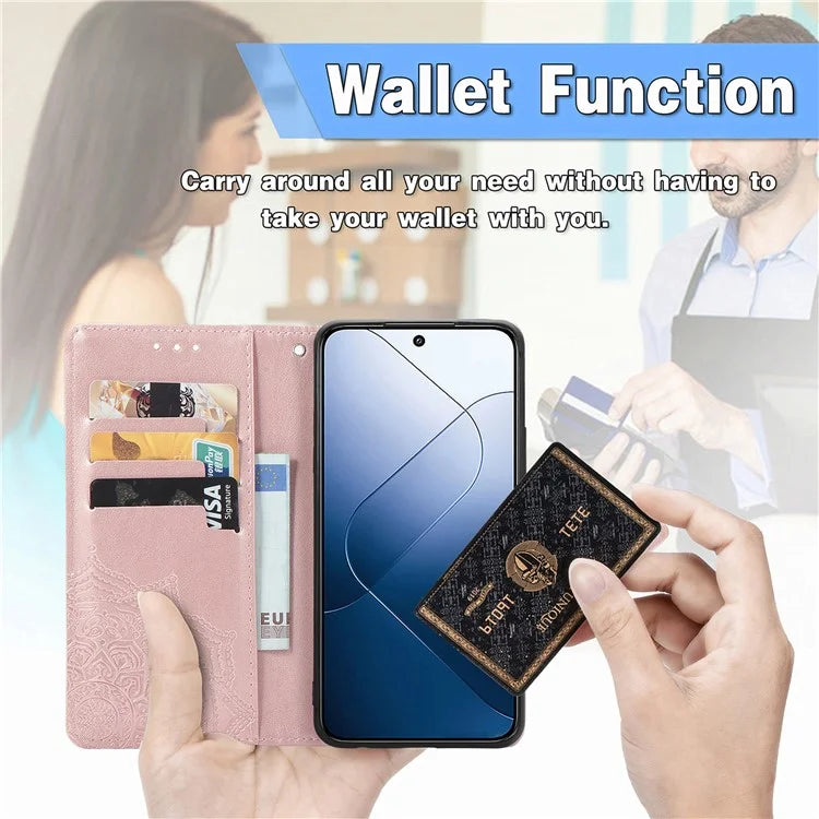 For Xiaomi 14T Pro Case Mandala Embossed Design Leather Wallet Phone Cover