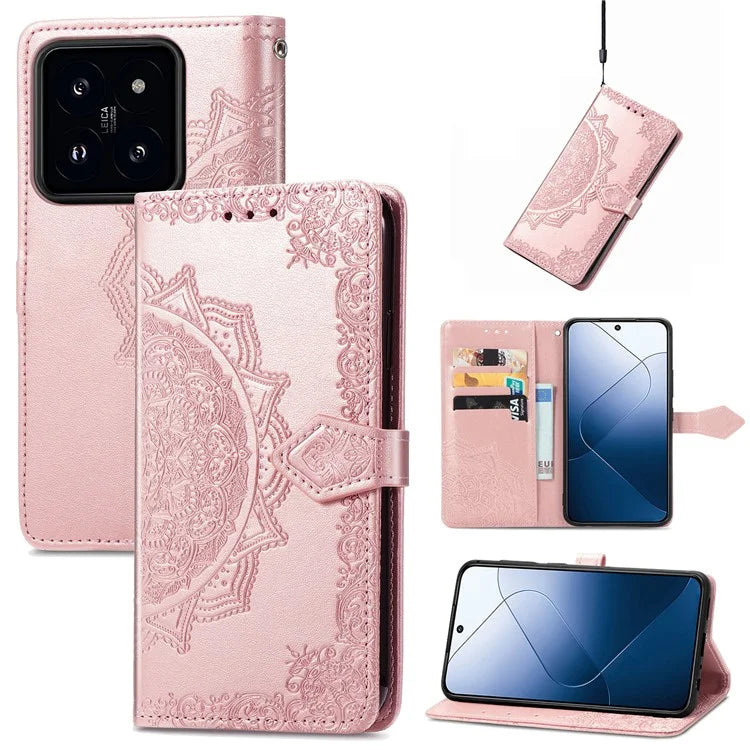 For Xiaomi 14T Pro Case Mandala Embossed Design Leather Wallet Phone Cover