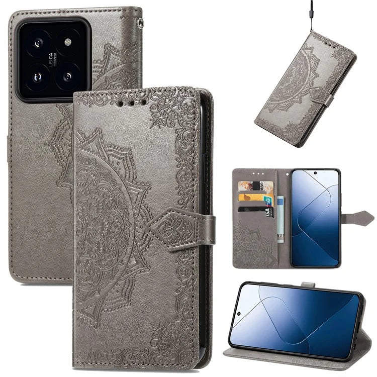 For Xiaomi 14T Pro Case Mandala Embossed Design Leather Wallet Phone Cover