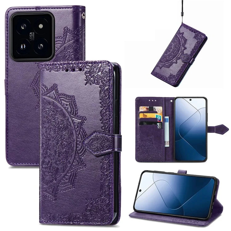 For Xiaomi 14T Pro Case Mandala Embossed Design Leather Wallet Phone Cover