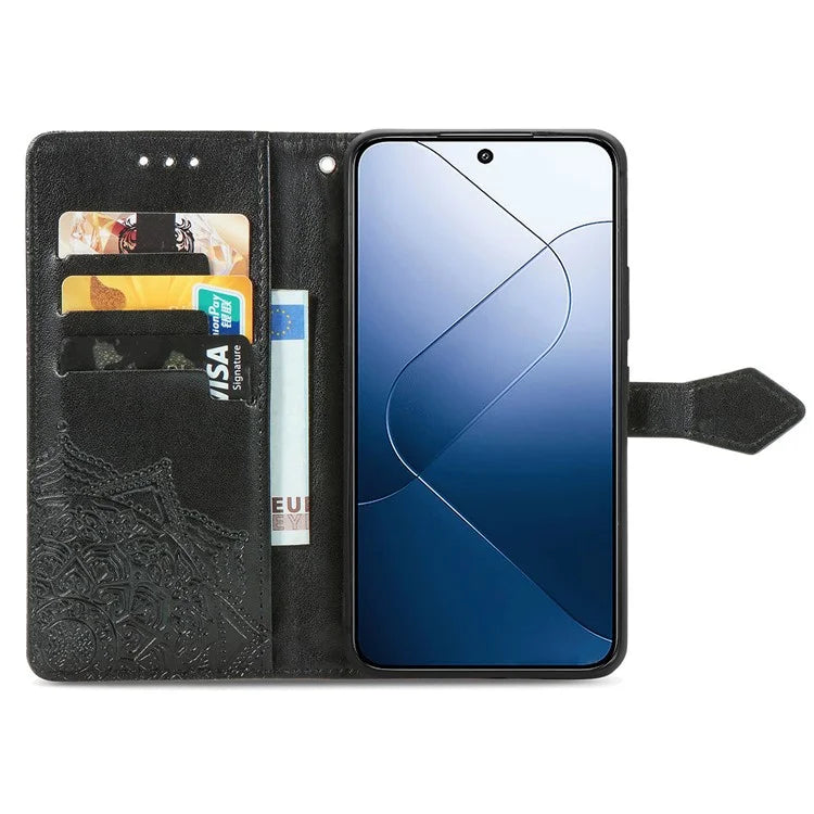 For Xiaomi 14T Pro Case Mandala Embossed Design Leather Wallet Phone Cover