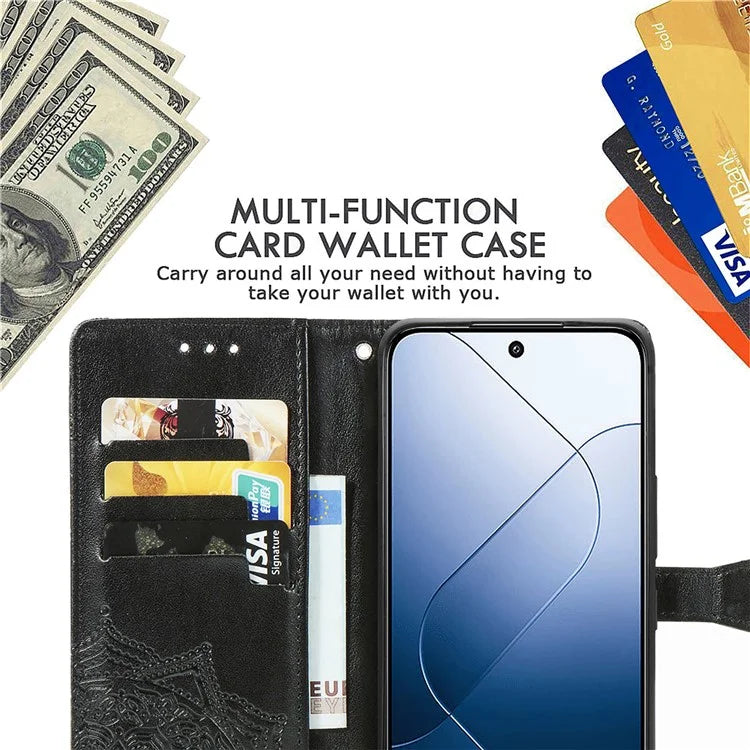 For Xiaomi 14T Pro Case Mandala Embossed Design Leather Wallet Phone Cover