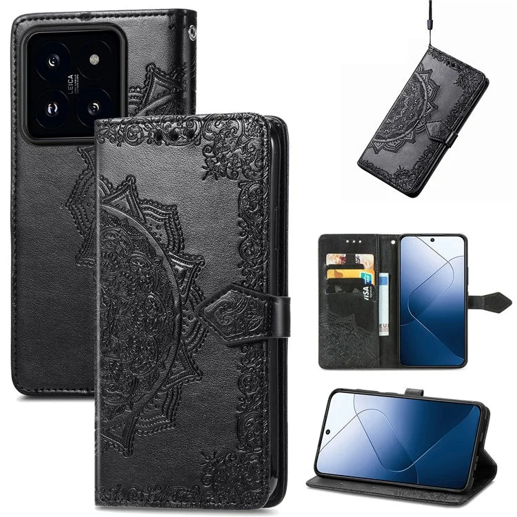 For Xiaomi 14T Pro Case Mandala Embossed Design Leather Wallet Phone Cover