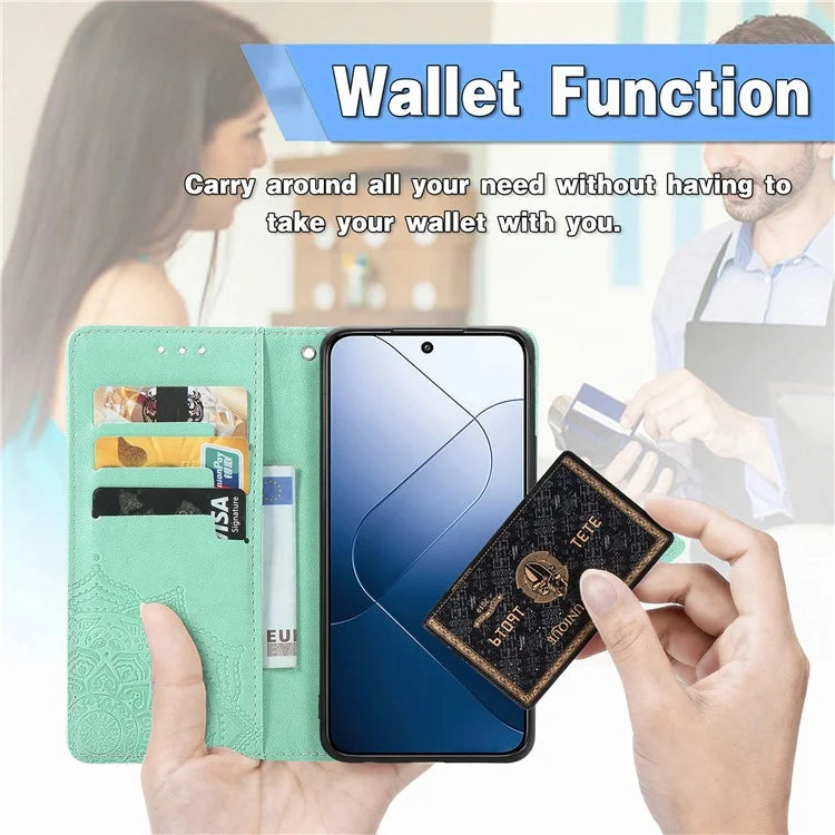 For Xiaomi 14T Pro Case Mandala Embossed Design Leather Wallet Phone Cover