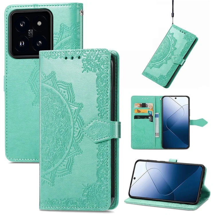 For Xiaomi 14T Pro Case Mandala Embossed Design Leather Wallet Phone Cover