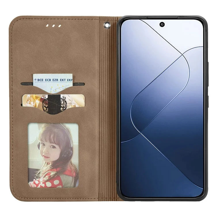 For Xiaomi 14T Pro Case Skin Touch Feeling Leather Wallet Phone Cover Magnetic Absorption