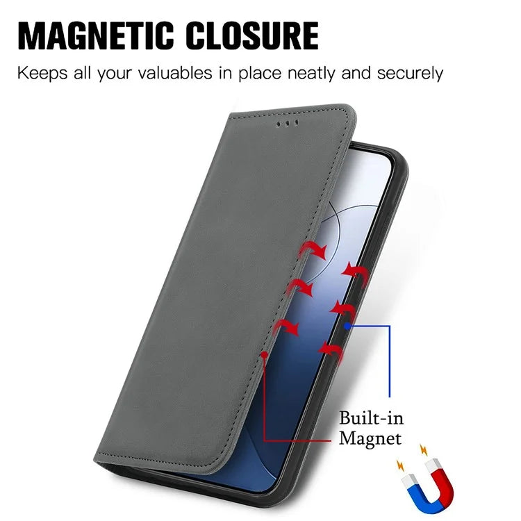 For Xiaomi 14T Pro Case Skin Touch Feeling Leather Wallet Phone Cover Magnetic Absorption