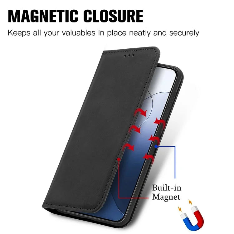 For Xiaomi 14T Pro Case Skin Touch Feeling Leather Wallet Phone Cover Magnetic Absorption