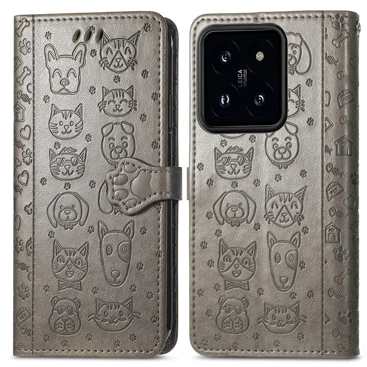 For Xiaomi 14T Pro Case Leather Wallet Flip Phone Cover Cute Cat Dog Pattern
