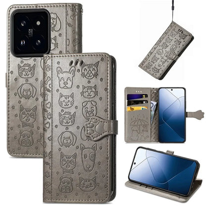 For Xiaomi 14T Pro Case Leather Wallet Flip Phone Cover Cute Cat Dog Pattern