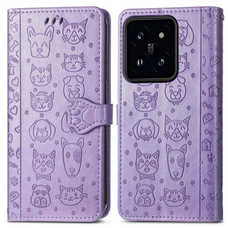 For Xiaomi 14T Pro Case Leather Wallet Flip Phone Cover Cute Cat Dog Pattern