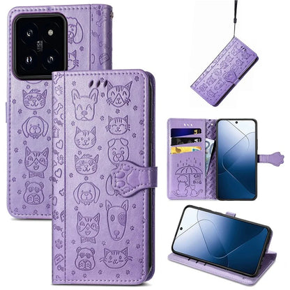 For Xiaomi 14T Pro Case Leather Wallet Flip Phone Cover Cute Cat Dog Pattern