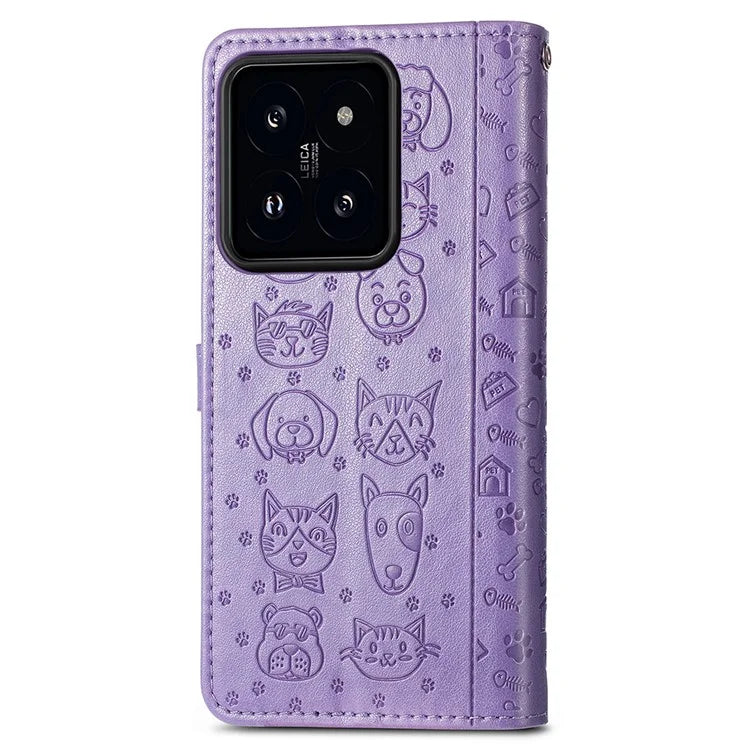 For Xiaomi 14T Pro Case Leather Wallet Flip Phone Cover Cute Cat Dog Pattern