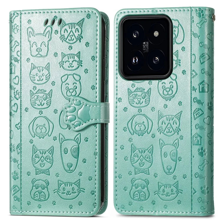 For Xiaomi 14T Pro Case Leather Wallet Flip Phone Cover Cute Cat Dog Pattern