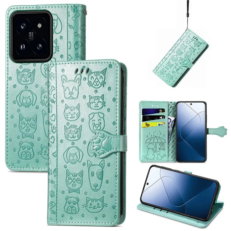 For Xiaomi 14T Pro Case Leather Wallet Flip Phone Cover Cute Cat Dog Pattern