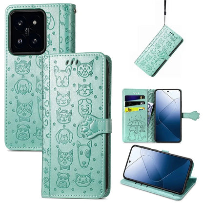 For Xiaomi 14T Pro Case Leather Wallet Flip Phone Cover Cute Cat Dog Pattern