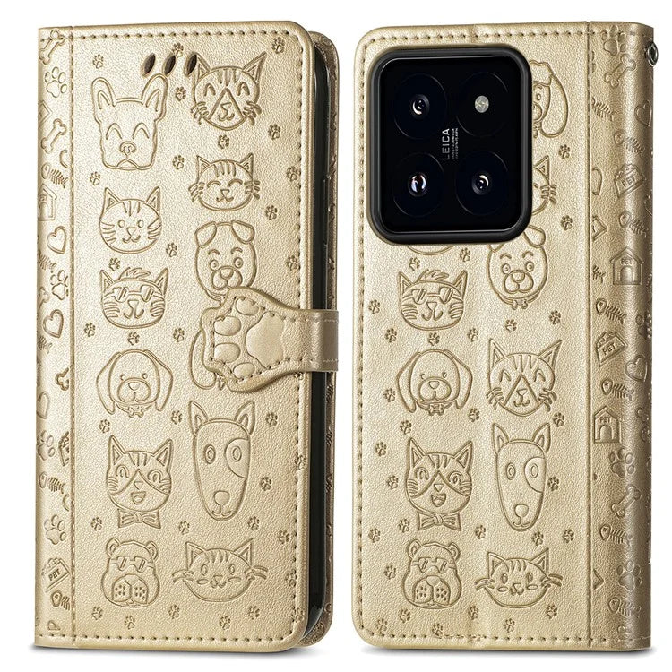 For Xiaomi 14T Pro Case Leather Wallet Flip Phone Cover Cute Cat Dog Pattern