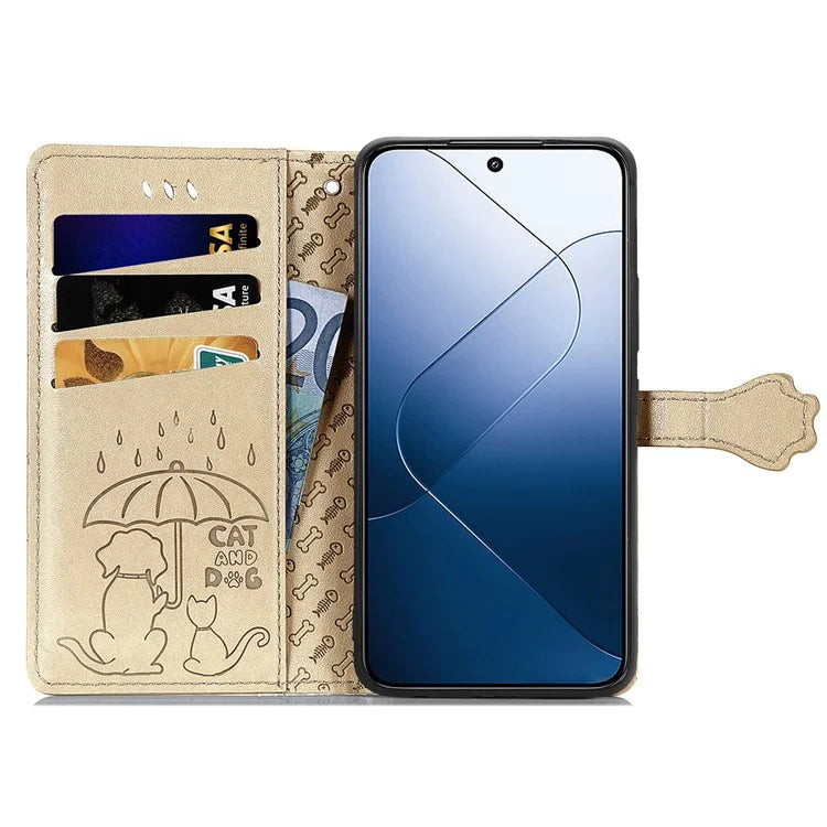 For Xiaomi 14T Pro Case Leather Wallet Flip Phone Cover Cute Cat Dog Pattern