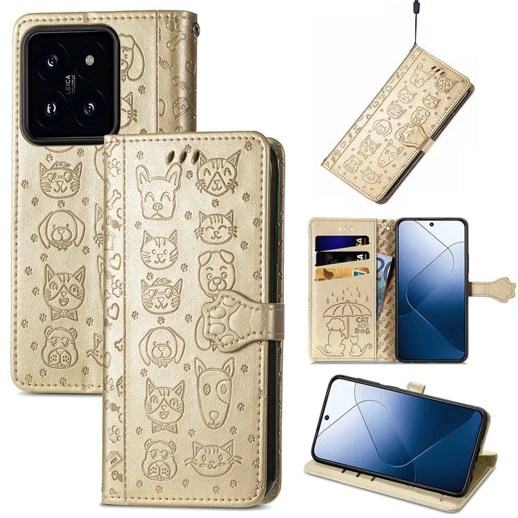 For Xiaomi 14T Pro Case Leather Wallet Flip Phone Cover Cute Cat Dog Pattern
