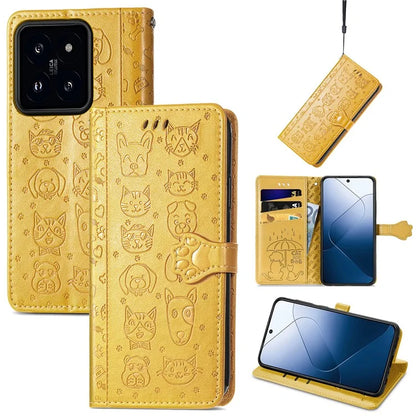 For Xiaomi 14T Pro Case Leather Wallet Flip Phone Cover Cute Cat Dog Pattern