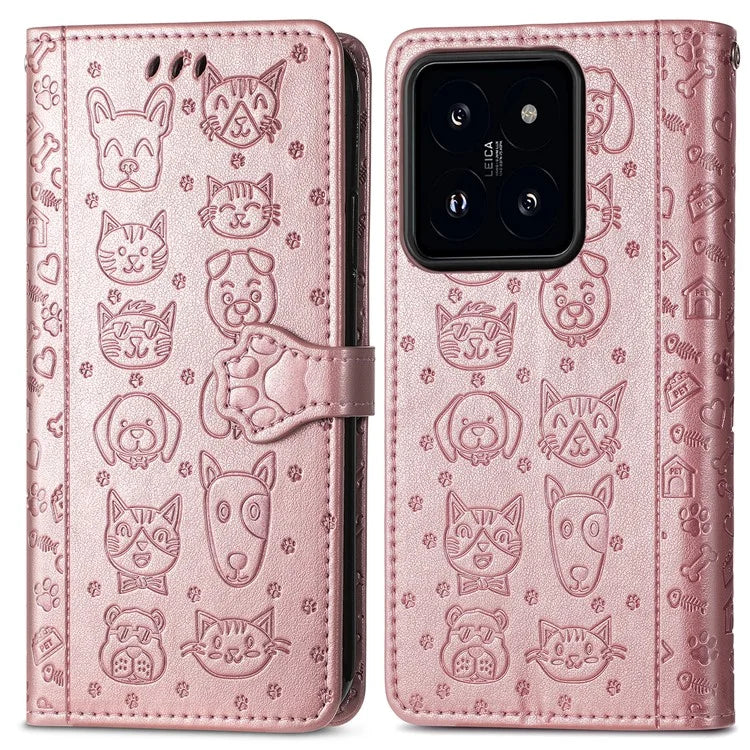 For Xiaomi 14T Pro Case Leather Wallet Flip Phone Cover Cute Cat Dog Pattern