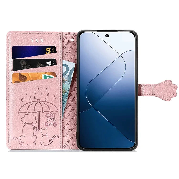 For Xiaomi 14T Pro Case Leather Wallet Flip Phone Cover Cute Cat Dog Pattern