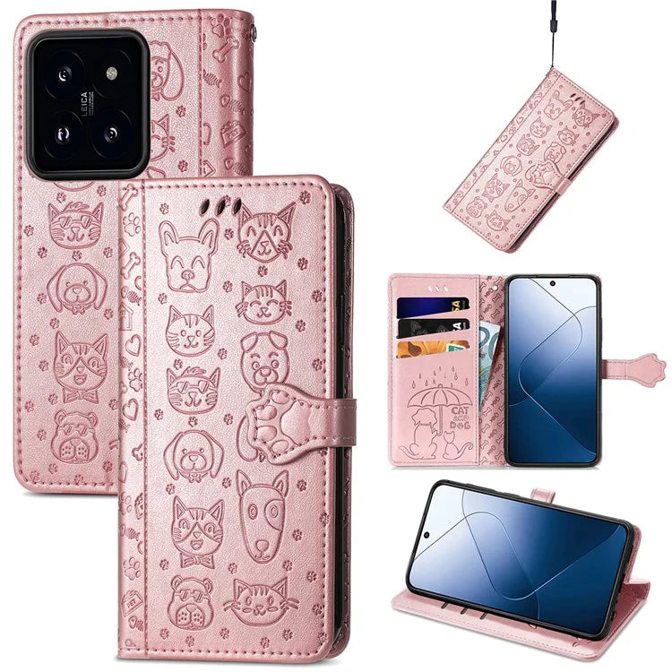 For Xiaomi 14T Pro Case Leather Wallet Flip Phone Cover Cute Cat Dog Pattern