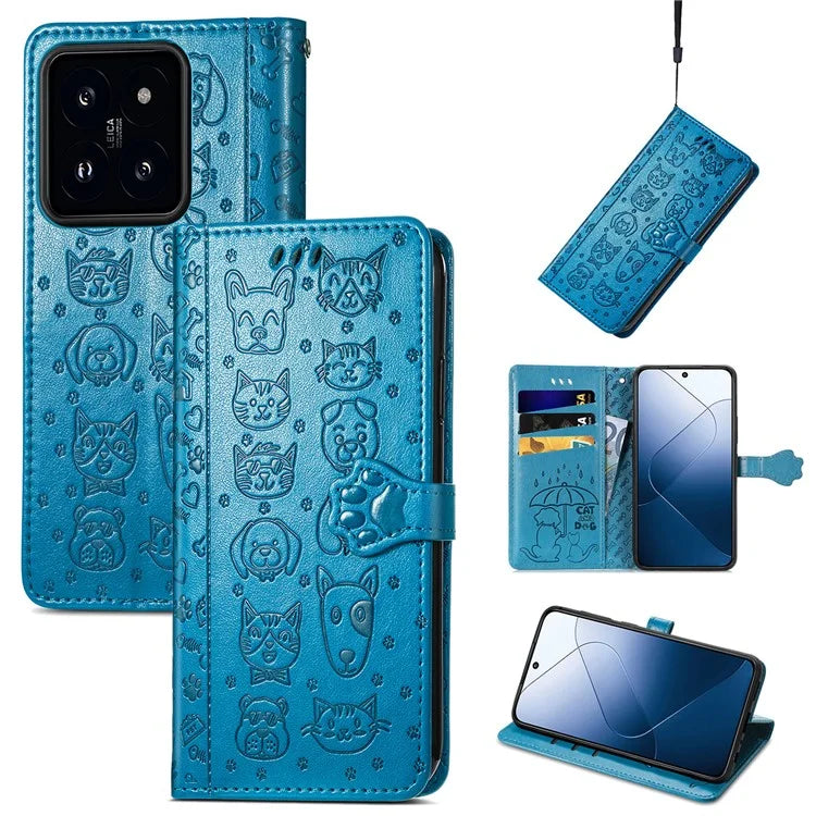 For Xiaomi 14T Pro Case Leather Wallet Flip Phone Cover Cute Cat Dog Pattern