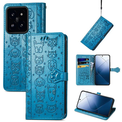For Xiaomi 14T Pro Case Leather Wallet Flip Phone Cover Cute Cat Dog Pattern