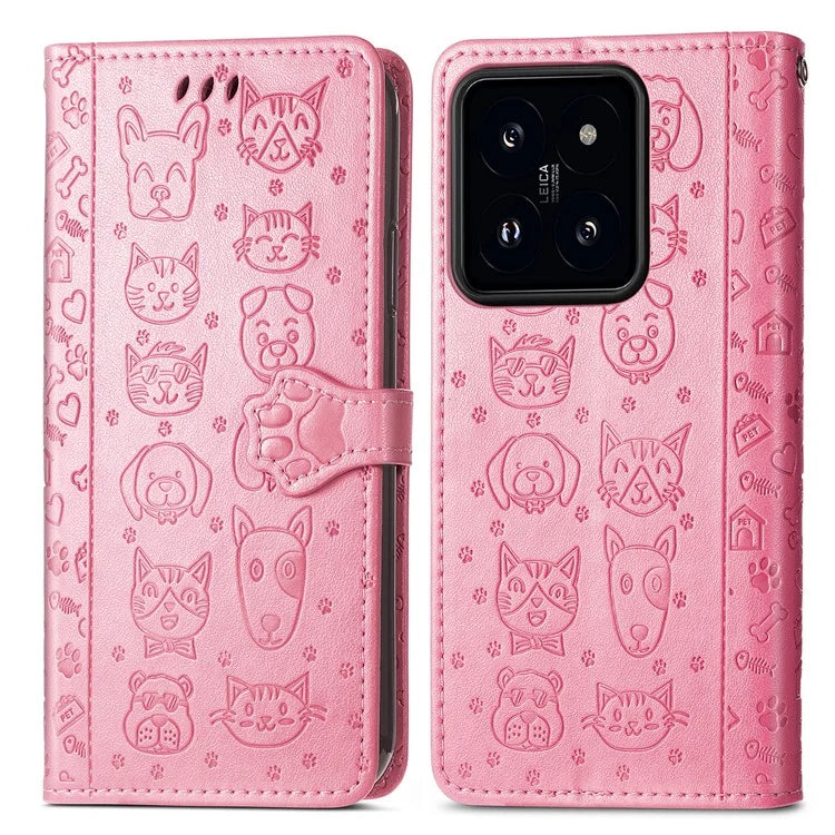For Xiaomi 14T Pro Case Leather Wallet Flip Phone Cover Cute Cat Dog Pattern