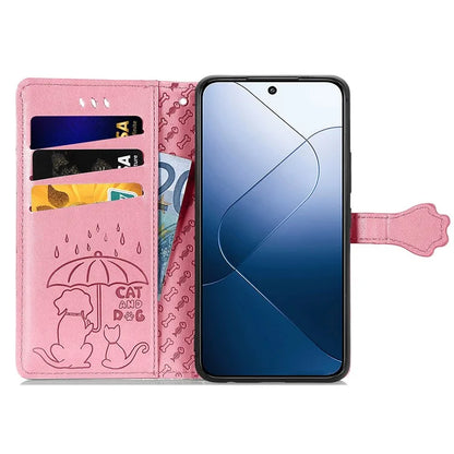 For Xiaomi 14T Pro Case Leather Wallet Flip Phone Cover Cute Cat Dog Pattern