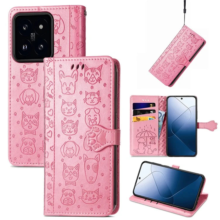 For Xiaomi 14T Pro Case Leather Wallet Flip Phone Cover Cute Cat Dog Pattern