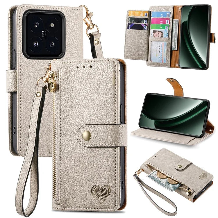 For Xiaomi 14T Pro Case RFID Blocking Zipper Pocket Leather Wallet Phone Cover