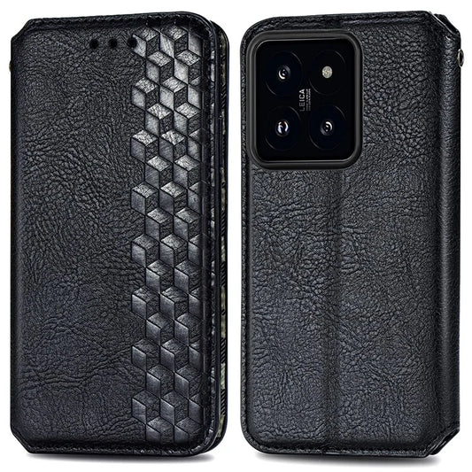 For Xiaomi 14T Case Rhombus Imprint PU Leather Wallet Phone Cover