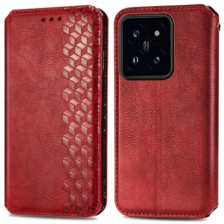 For Xiaomi 14T Case Rhombus Imprint PU Leather Wallet Phone Cover