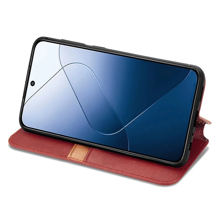 For Xiaomi 14T Case Rhombus Imprint PU Leather Wallet Phone Cover