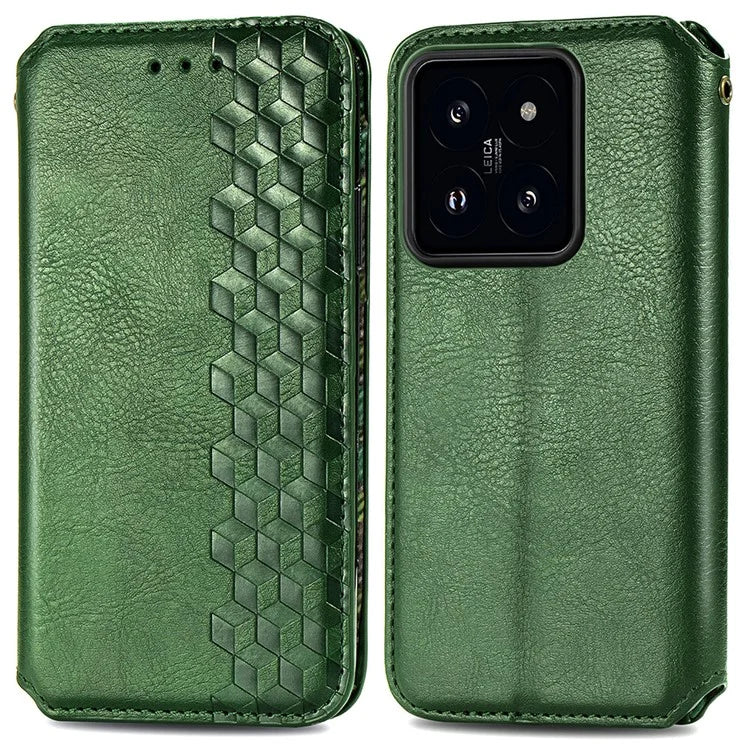 For Xiaomi 14T Case Rhombus Imprint PU Leather Wallet Phone Cover
