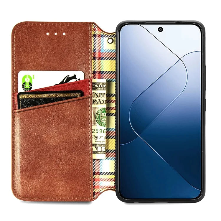 For Xiaomi 14T Case Rhombus Imprint PU Leather Wallet Phone Cover