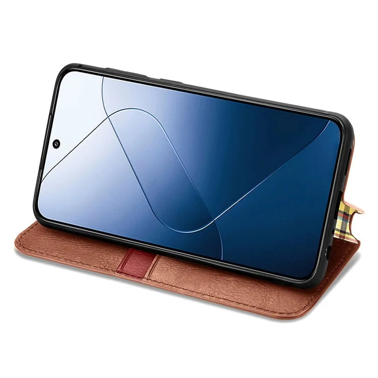 For Xiaomi 14T Case Rhombus Imprint PU Leather Wallet Phone Cover