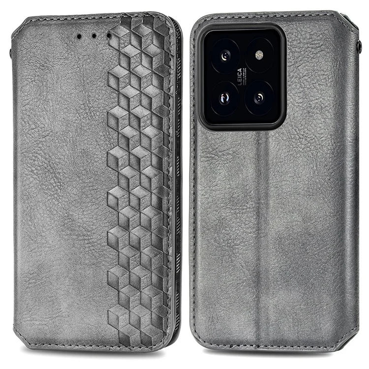 For Xiaomi 14T Case Rhombus Imprint PU Leather Wallet Phone Cover