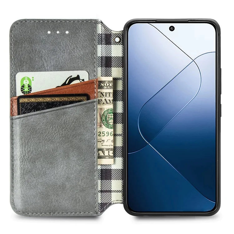 For Xiaomi 14T Case Rhombus Imprint PU Leather Wallet Phone Cover