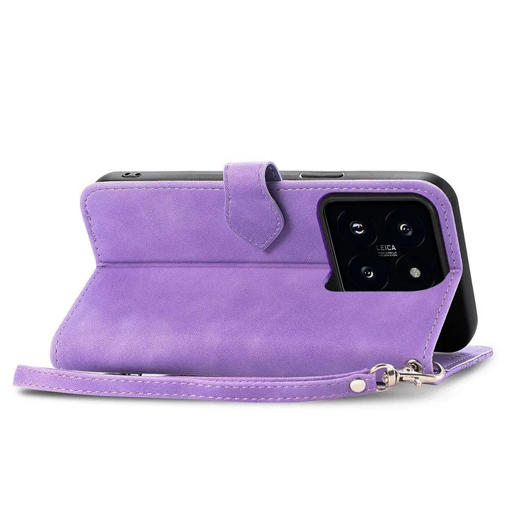 For Xiaomi 14T Case Zipper Wallet PU Leather Flower Imprint Phone Cover