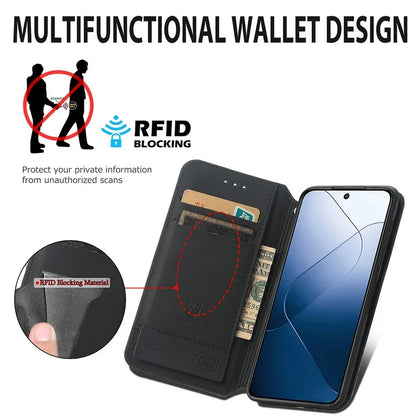 CASENEO 001 Series for Xiaomi 14T Case RFID Blocking Wallet Leather Cover Pattern Print