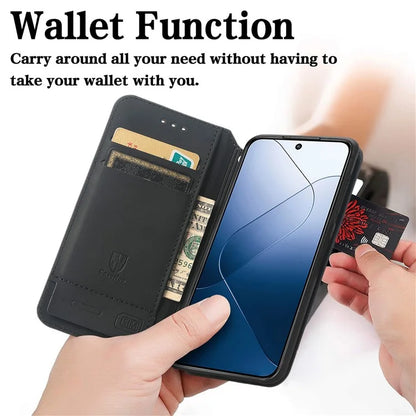 CASENEO 001 Series for Xiaomi 14T Case RFID Blocking Wallet Leather Cover Pattern Print