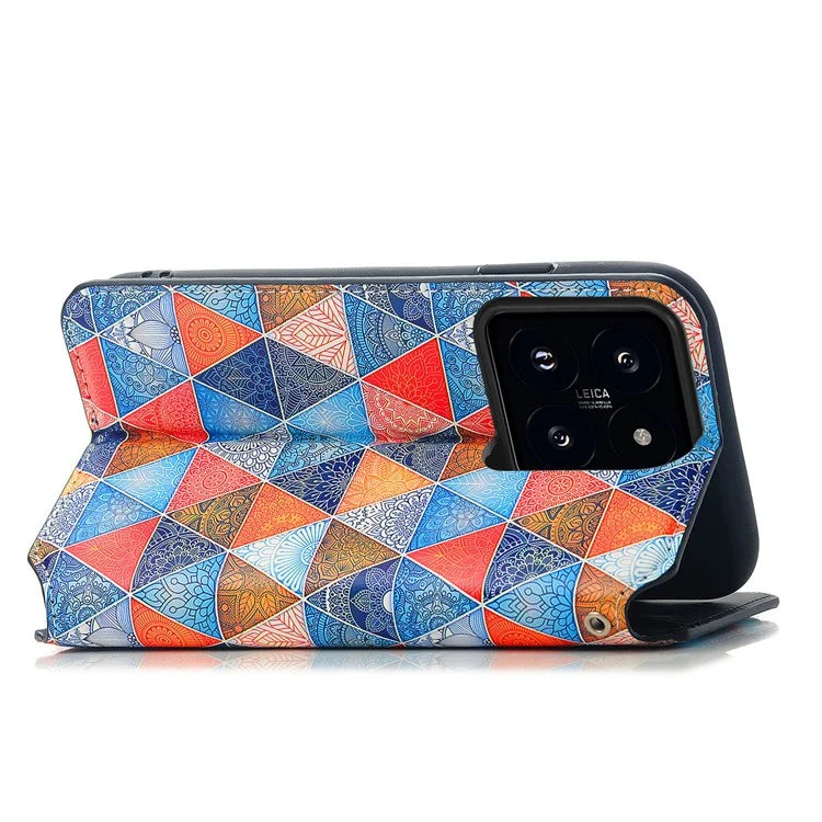 CASENEO 001 Series for Xiaomi 14T Case RFID Blocking Wallet Leather Cover Pattern Print