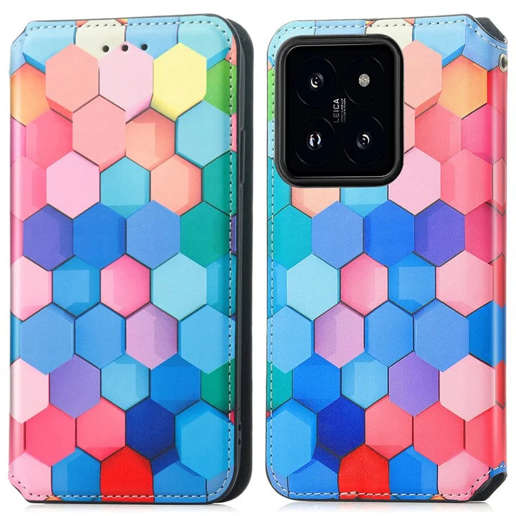 CASENEO 001 Series for Xiaomi 14T Case RFID Blocking Wallet Leather Cover Pattern Print